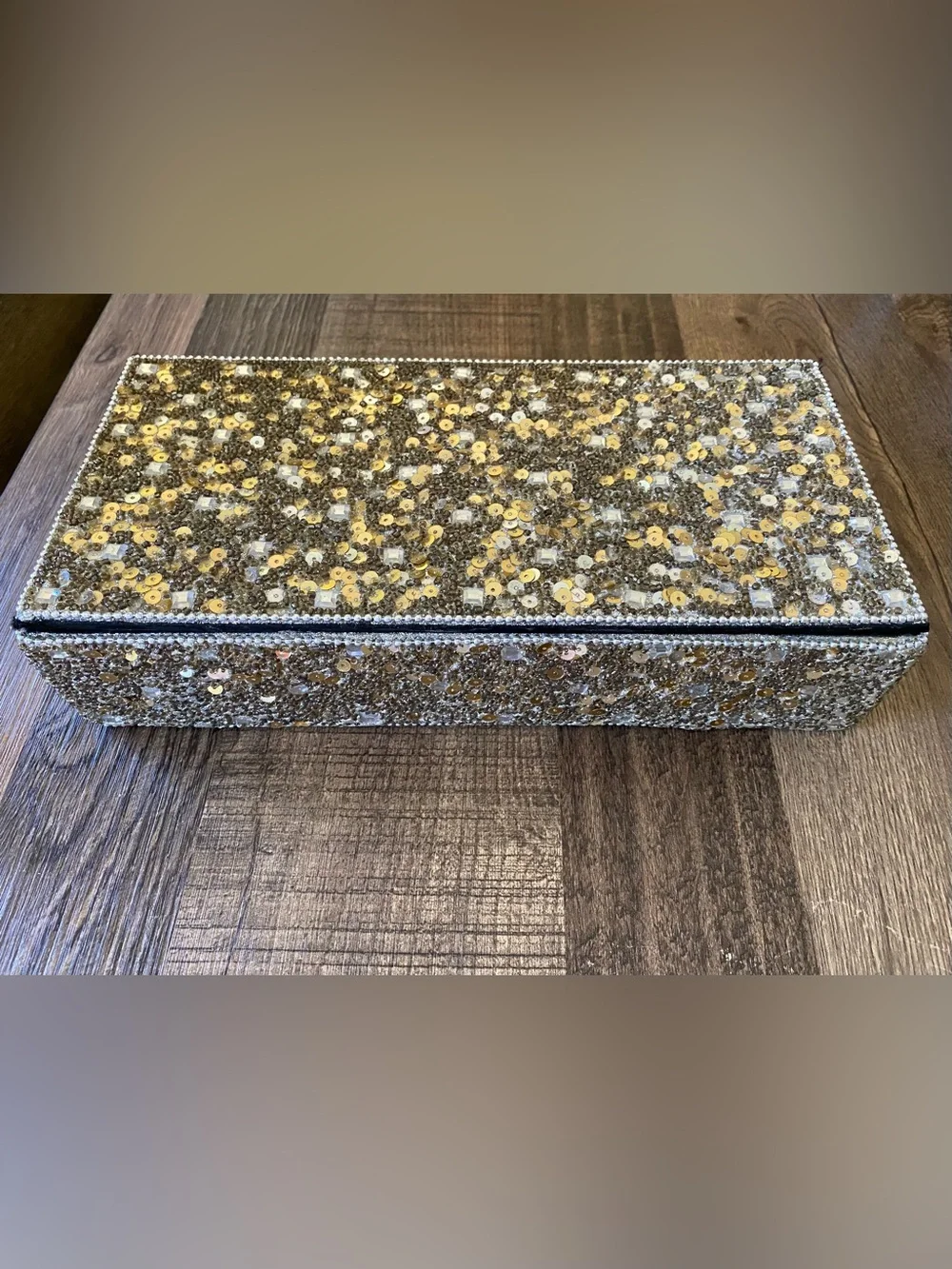 Sequin & Bead Embellished Rectangular Jewel Box
